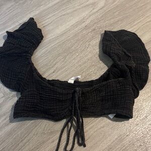 Anthropologie black tie front crop top